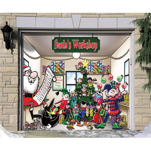 My Door Decor 285903XMAS-007 7 x 8 ft. Santas Workshop Holiday Door Mural Sign Banner Decor&#44; Multi Color