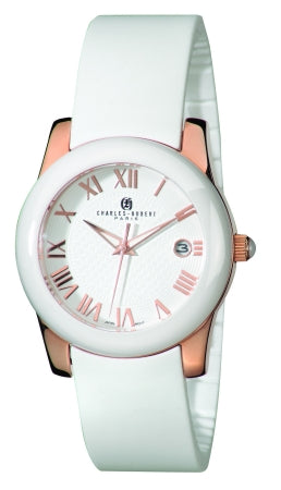 Womens Rose Gold-Plated Stainless Steel White Ceramic Bezel Quartz Watch
