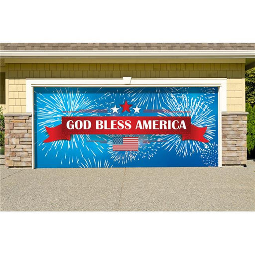 My Door Decor 285905PATR-009 7 x 16 ft. Fireworks God Bless America Patriotic Door Mural Sign Car Garage Banner Decor&#44; Multi Color