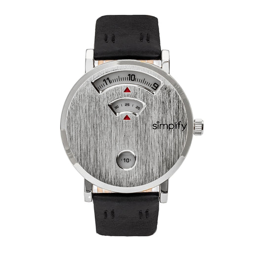 Simplify SIM7001 Unisex The 7000 Casual Analog Leather Band Watch - Silver&#44; Black & White