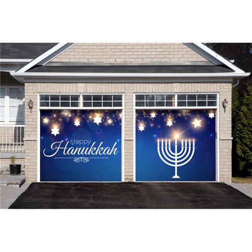 My Door Decor 285901XMAS-030 7 x 8 ft. Hanukkah Menorah Hanukkah Door Mural Sign Split Car Garage Banner Decor&#44; Multi Color