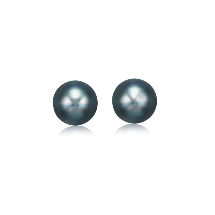 14k Yellow Gold Cultured Black Pearl Stud Earrings - 7 mm
