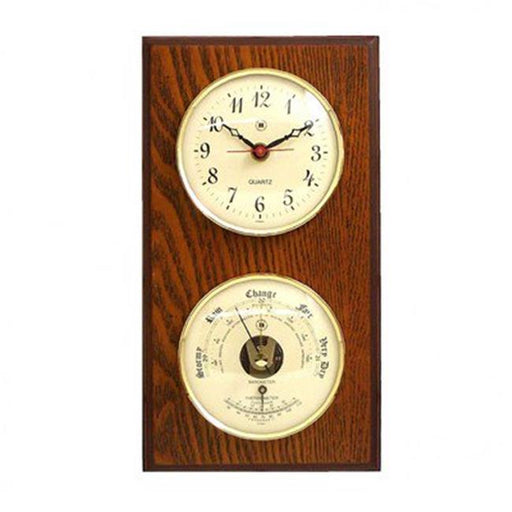 Bey-Berk International WS113 Quartz Clock &amp; Barometer with Thermometer - Oak Wood