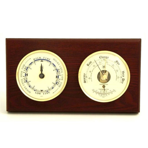 Bey-Berk International WS217 Brass Tide Clock &amp; Barometer with Thermometer - Mahogany