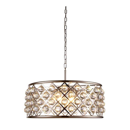 Elegant Lighting 1214D25PN-RC 25 Dia. x 10.5 H in. Madison Pendant Lamp - Polished Nickel&#44; Royal Cut Crystal Clear
