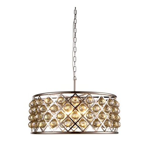 Elegant Lighting 1214D25PN-GT-RC 25 Dia. x 10.5 H in. Madison Pendant Lamp - Polished Nickel&#44; Royal Cut Golden Teak Smoky
