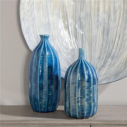 Uttermost 17719 19 x 10 x 19 in. Bixby Vases&#44; Blue - Set of 2