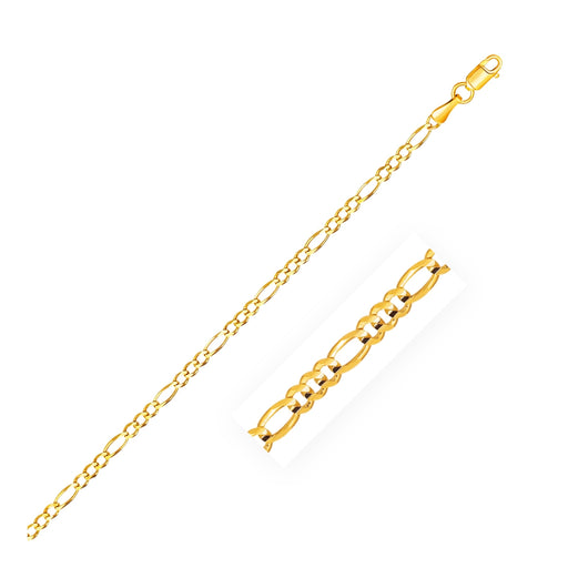 2.8 mm 14k Yellow Gold Solid Figaro Chain - Size 22 in.
