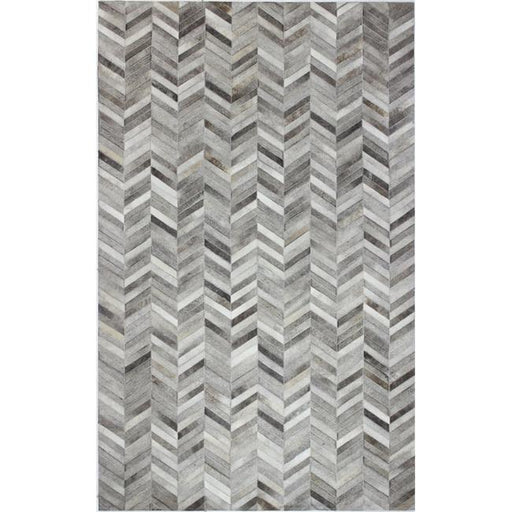 Bashian H112-GY-2.6X8-H18 Santa Fe Collection Chevron Contemporary Leather Hand Stitched Area Rug&#44; Grey - 2 ft. 6 in. x 8 ft.