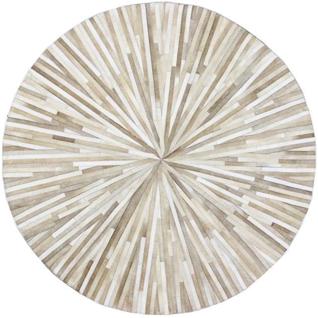 Bashian H112-CA-6 RND-H19 Santa Fe Collection Geometric Contemporary Leather Hand Stitched Round Area Rug&#44; Camel - 6 ft.