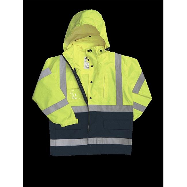 2W 736C-3 M 100 Percent Waterproof Class 3 Rain Parka - Lime & Blue&#44; Medium