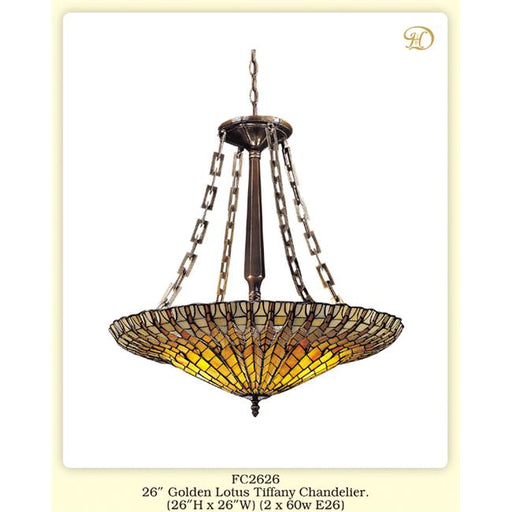 JB Hirsch Home Decor FC2626 26 in. Golden Lotus Tiffany Chandelier