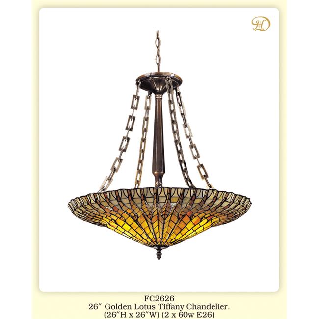 JB Hirsch Home Decor FC2626 26 in. Golden Lotus Tiffany Chandelier