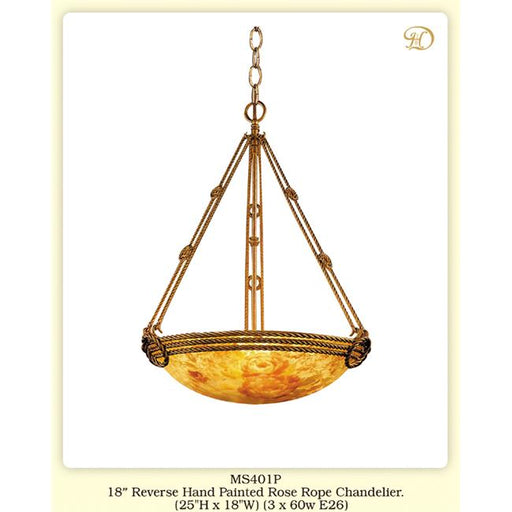 JB Hirsch Home Decor MS401P 18 in. Reverse Hand Painted Rose Rope Chandelier