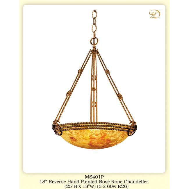 JB Hirsch Home Decor MS401P 18 in. Reverse Hand Painted Rose Rope Chandelier