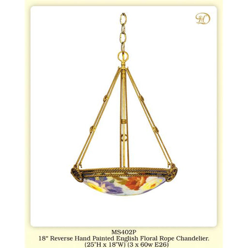 JB Hirsch Home Decor MS402P 18 in. Reverse Hand Painted English Floral Rope Chandelier