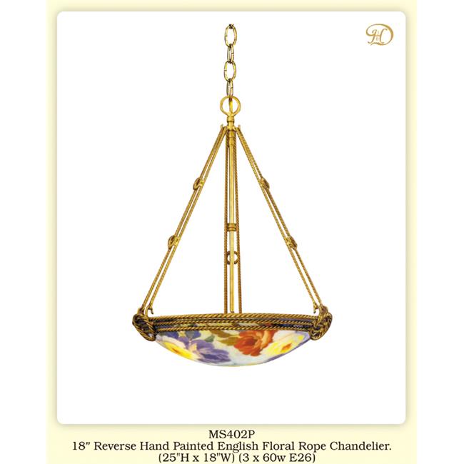 JB Hirsch Home Decor MS402P 18 in. Reverse Hand Painted English Floral Rope Chandelier