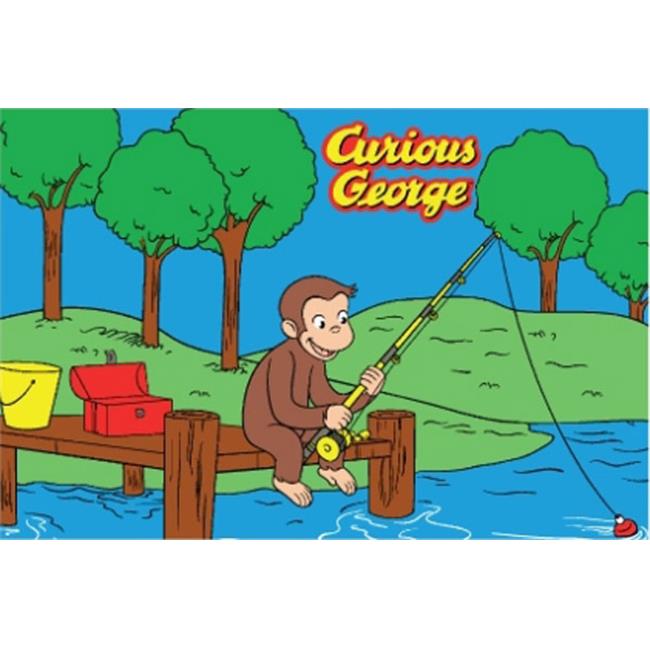 LA Rug CG-01 5178 Large Curious George &quot;George Fishing&quot; Juvenile Accent Rug