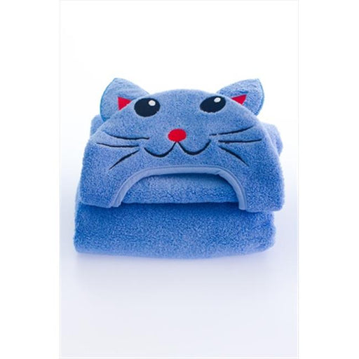 Little Ashkim HTC001 Baby Cat Hooded Turkish Towel - Blue&#44; 0-24 Months