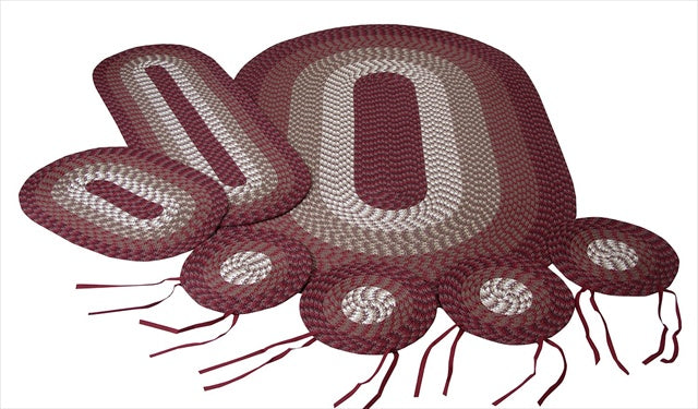 Alpine 7 Pieces Set Braided Rug, Burgundy