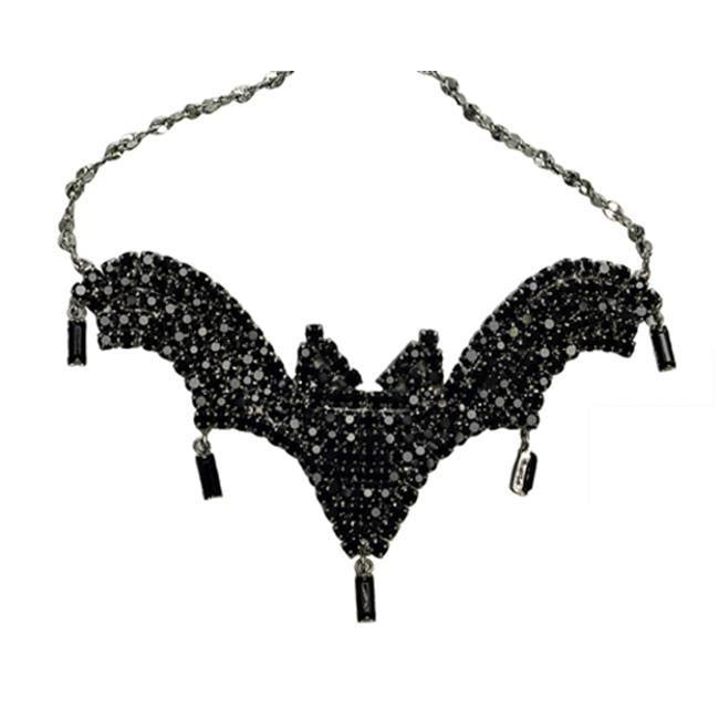 Sunnywood 4016 Gun Metal And Rhinestone Bat Necklace