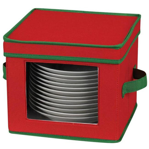 Household Essentials 534RED Holiday Salad Plate-Bowl Chest Red with Green trim