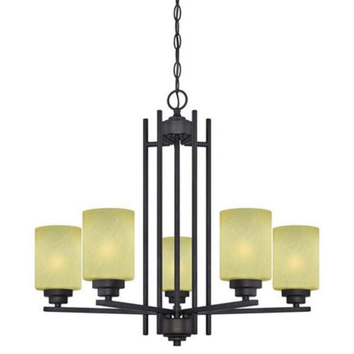 Westinghouse 63443B Ewing Five Light Indoor Chandelier&#44; Oil Rubbed Bronze with Amber Harvest Glass