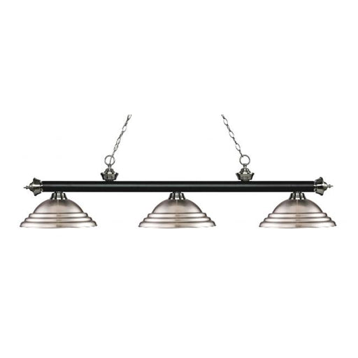 Zlite 200-3MB+BN-SBN 3 Matte Black & Antique Copper Billiard Light - Stepped Brushed Nickel