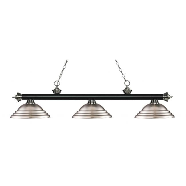 Zlite 200-3MB+BN-SBN 3 Matte Black & Antique Copper Billiard Light - Stepped Brushed Nickel
