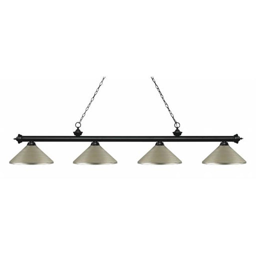 Zlite 200-4MB-MAS 4 Light Island&#44; Billiard Light With Antique Silver Metal Shades