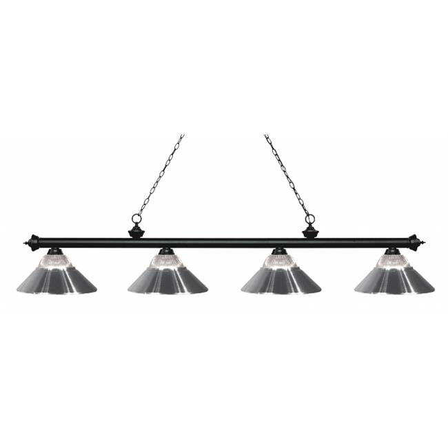 Zlite 200-4MB-RCH 4 Light Island&#44; Billiard Light With Clear Ribbed Glass And Chrome Metal Shades