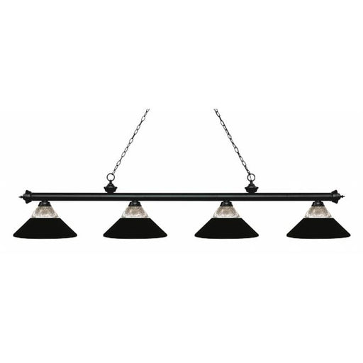 Zlite 200-4MB-RMB 4 Light Island&#44; Billiard Light With Clear Ribbed Glass And Matte Black Metal Shades