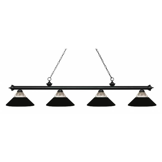 Zlite 200-4MB-RMB 4 Light Island&#44; Billiard Light With Clear Ribbed Glass And Matte Black Metal Shades